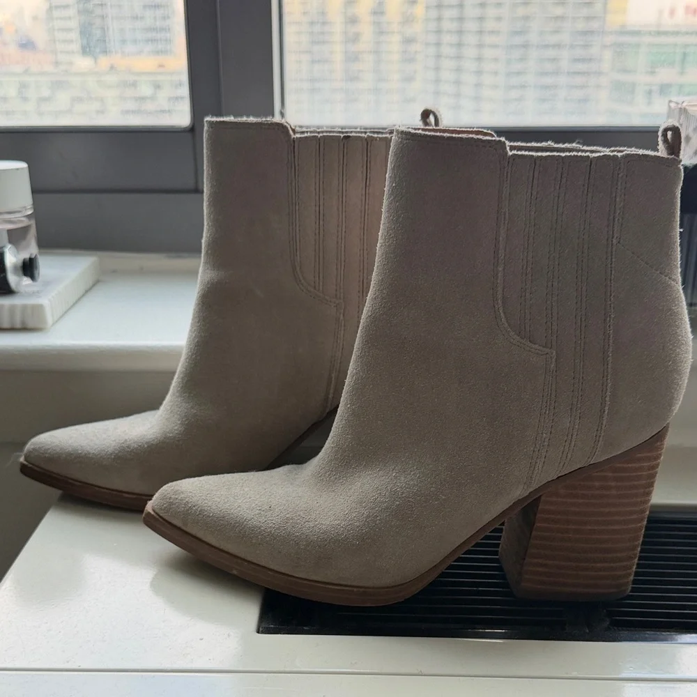 Marc Fisher Cream Suede Ankle Booties - Picture 2 of 4